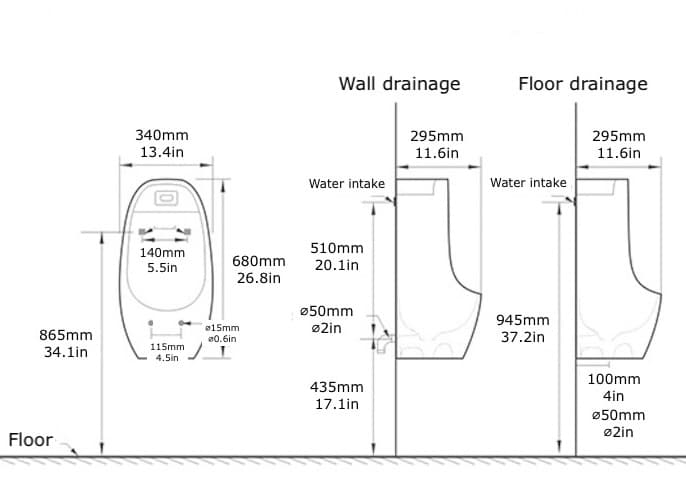 Luxury Wall Mounted Mosaic Gold Urinal measurements