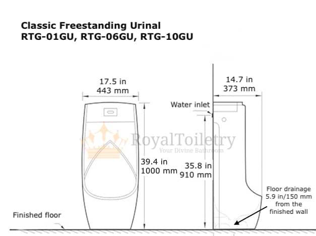 Classic Freestanding Gold Urinal measurements