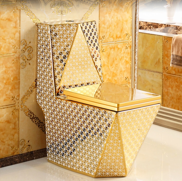 Angular Gold Toilet With Diamonds Pattern  -  Gold Toilets