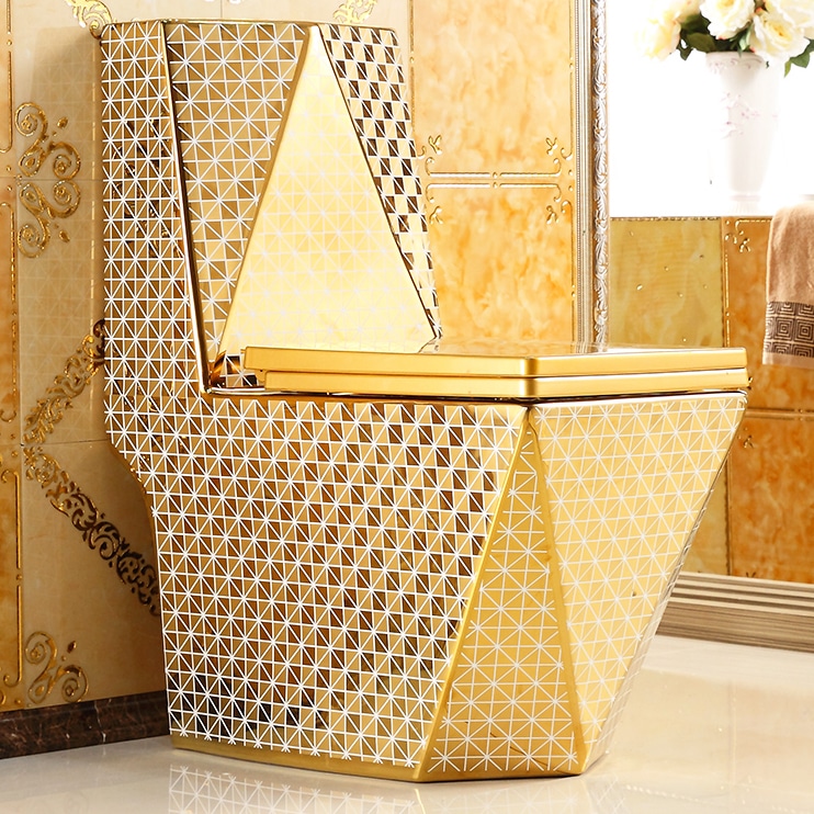 Angular Gold Toilet With Diamonds Pattern