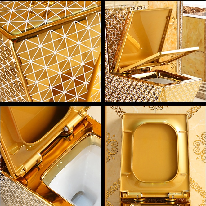 Angular Gold Toilet With Diamonds Pattern  -  Gold Toilets