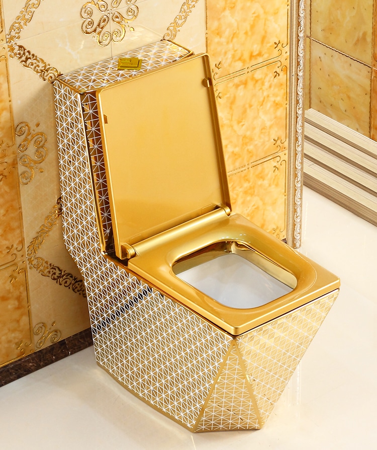 Angular Gold Toilet With Diamonds Pattern