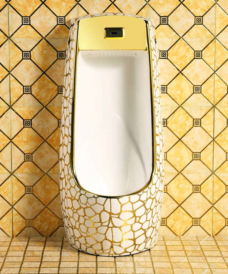 Classic Freestanding White-Gold Pattern Urinal  -  Gold Urinals