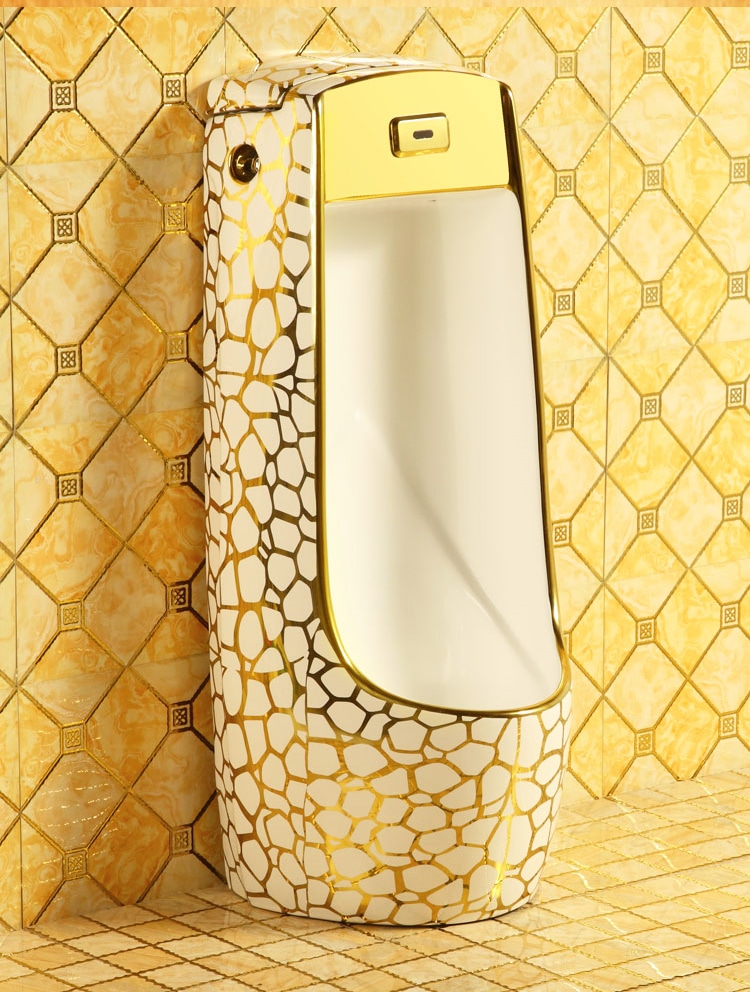Classic Freestanding White-Gold Pattern Urinal  -  Gold Urinals