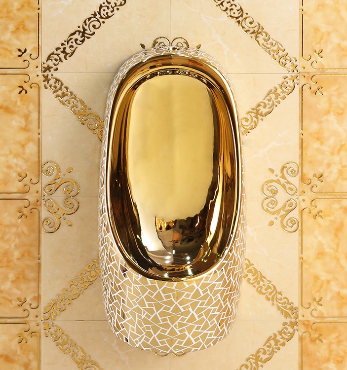 Elegant Wall Mounted Mosaic Gold Urinal  -  Gold Urinals