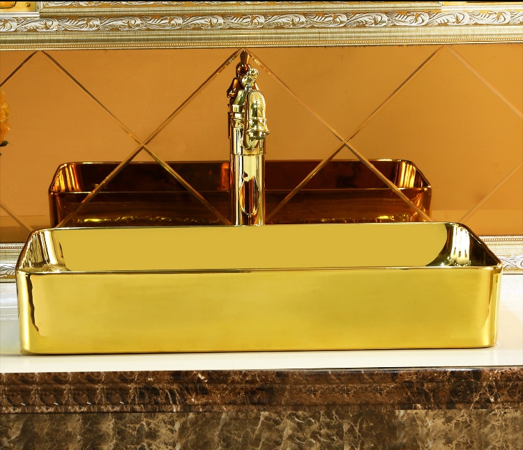 Classic Plain Gold Rectangular Bathroom Basin  -  Gold Bathroom Basins / Sinks