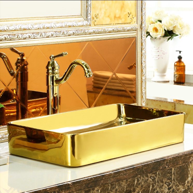 Classic Plain Gold Rectangular Bathroom Basin  -  Gold Bathroom Basins / Sinks