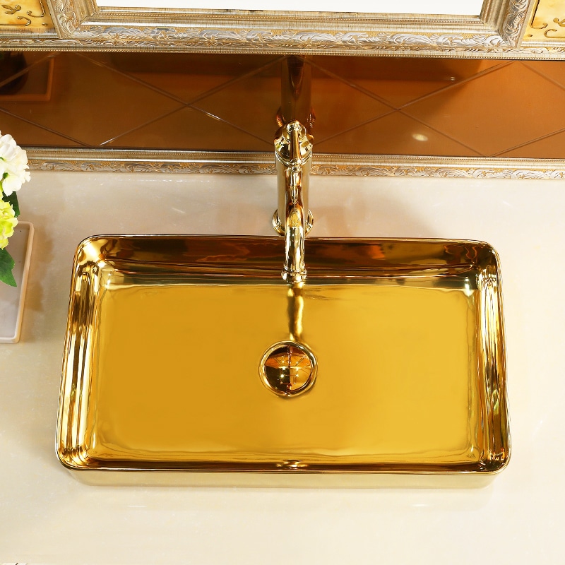 Classic Plain Gold Rectangular Bathroom Basin  -  Gold Bathroom Basins / Sinks