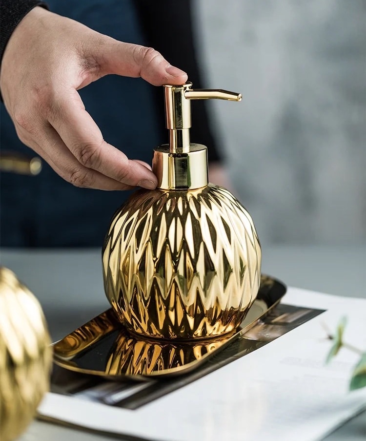Deluxe Gold Soap Dispenser With Base  -  Bathroom Accessories