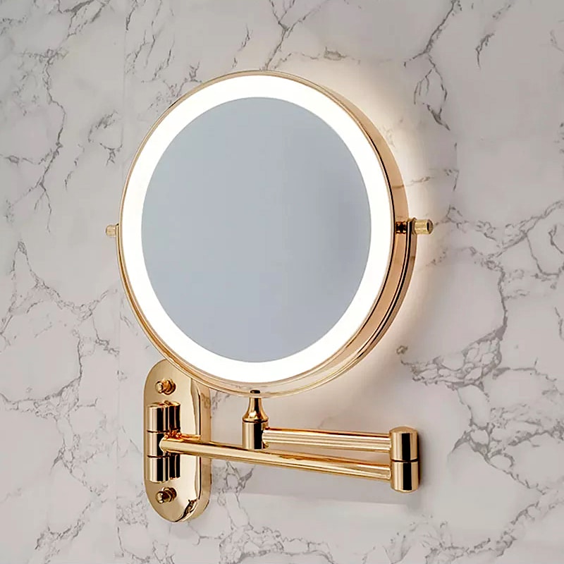 Gold Bathroom Round Foldable Mirror With Led Light  -  Bathroom Accessories