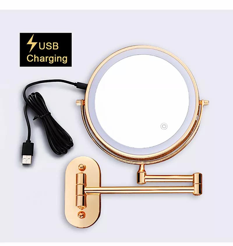 Gold Bathroom Round Foldable Mirror With Led Light  -  Bathroom Accessories