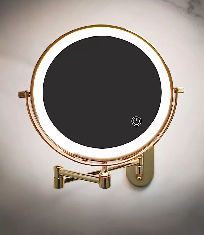 Gold Bathroom Round Foldable Mirror With Led Light  -  Bathroom Accessories