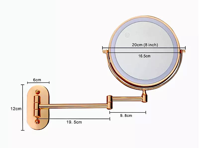 Gold Bathroom Round Foldable Mirror With Led Light  -  Bathroom Accessories