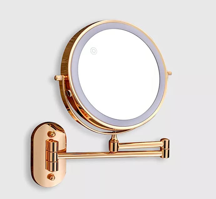 Gold Bathroom Round Foldable Mirror With Led Light  -  Bathroom Accessories