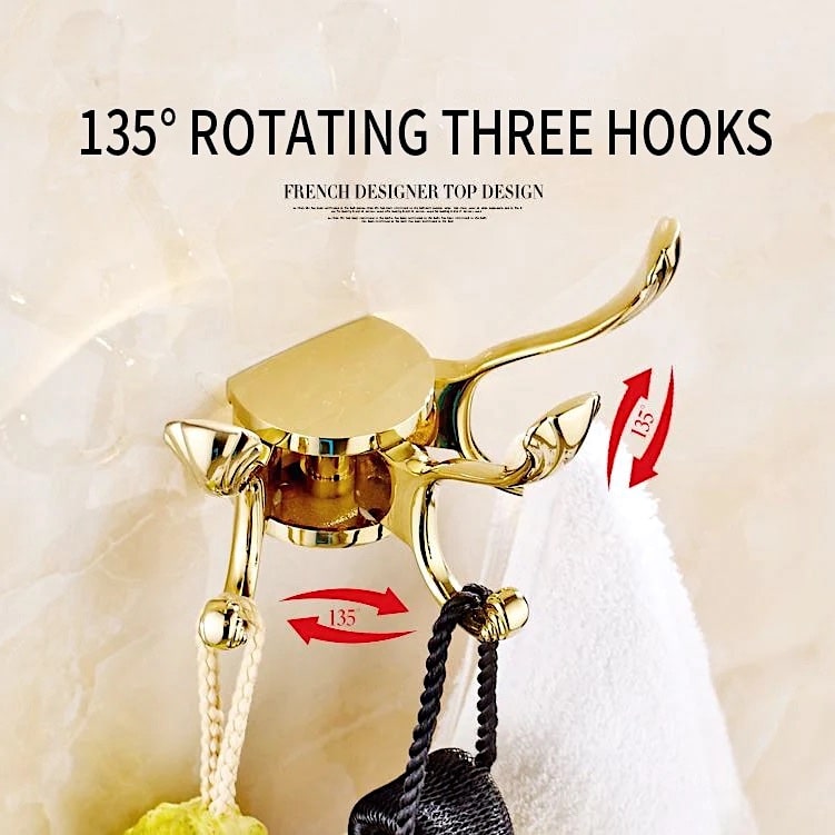 Triple Gold Rotating Robe Hook  -  Bathroom Accessories
