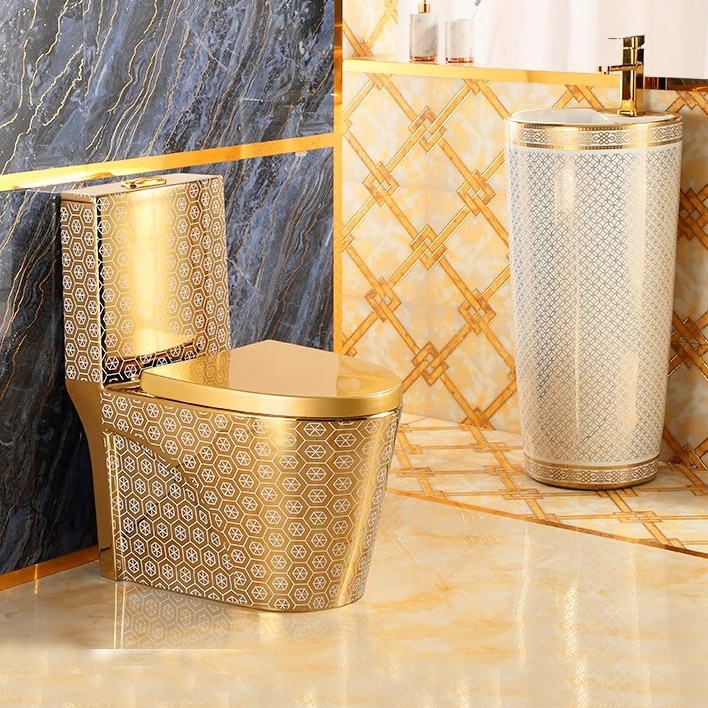 Modern Gold Toilet With Unique Hexagon Pattern  -  Gold Toilets