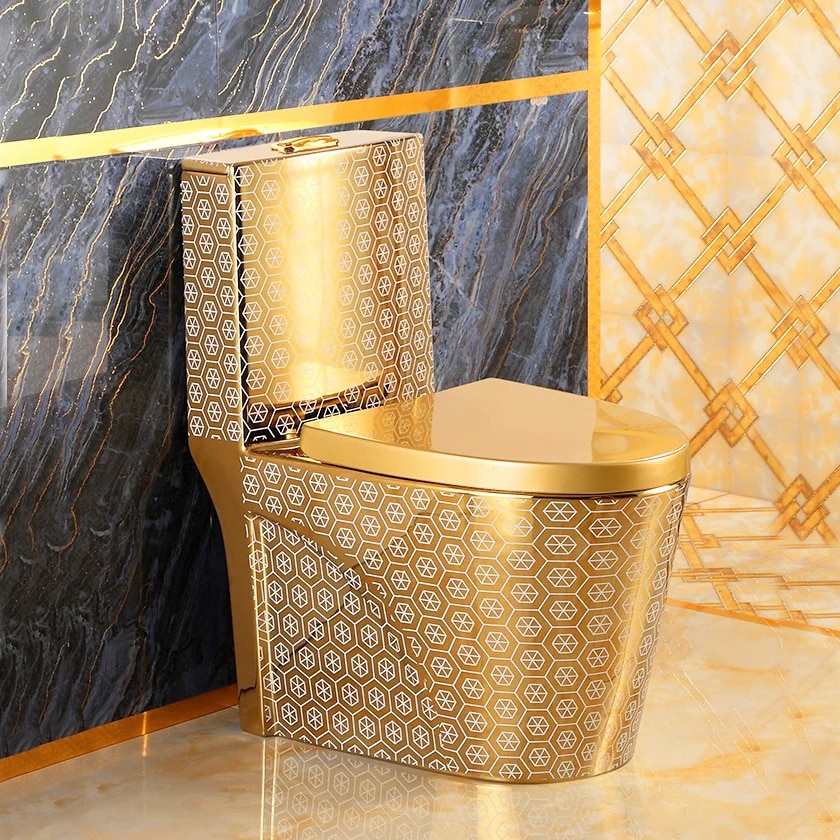 Modern Gold Toilet With Unique Hexagon Pattern  -  Gold Toilets