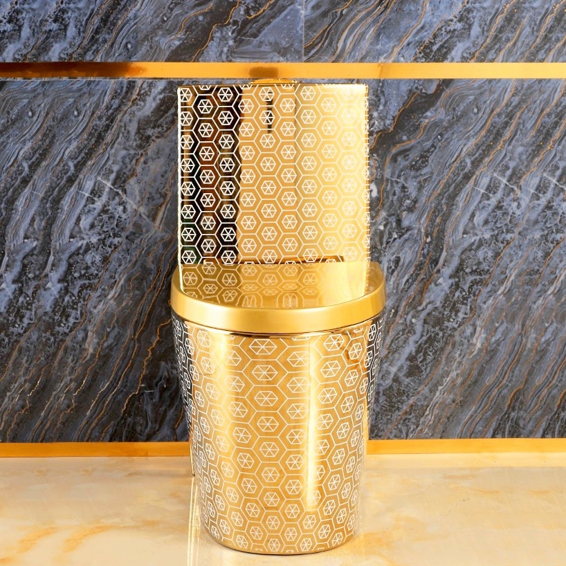 Modern Gold Toilet With Unique Hexagon Pattern  -  Gold Toilets