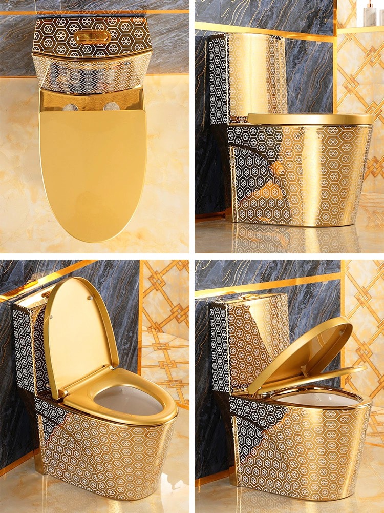 Modern Gold Toilet With Unique Hexagon Pattern  -  Gold Toilets