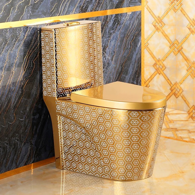 Modern Gold Toilet With Unique Hexagon Pattern  -  Gold Toilets