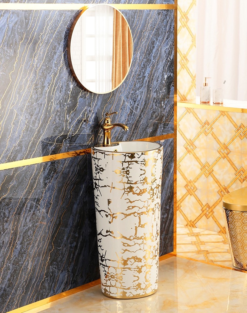 Modern White & Gold Pedestal Basin  -  Gold Bathroom Basins / Sinks