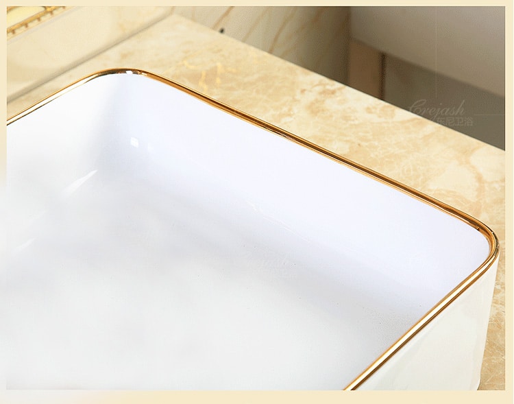 Classic Rectangular Bathroom Basin With Gold Trim  -  Gold Bathroom Basins / Sinks