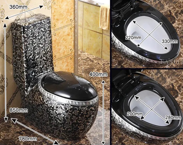 Oval Shaped Black And Silver Toilet  -  Silver Toilets