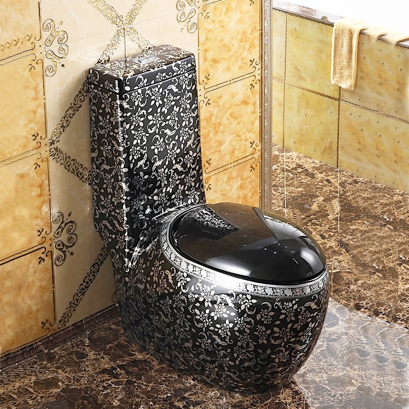 Oval Shaped Black And Silver Toilet  -  Silver Toilets