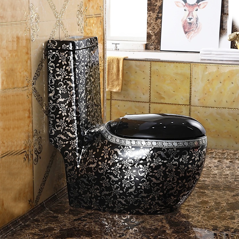 Oval Shaped Black And Silver Toilet  -  Silver Toilets
