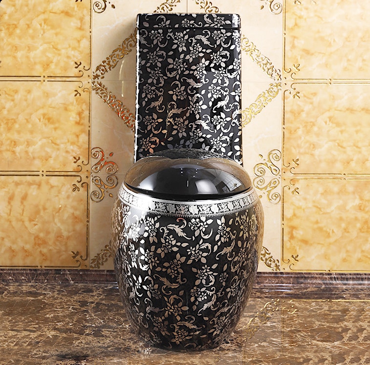 Oval Shaped Black And Silver Toilet  -  Silver Toilets