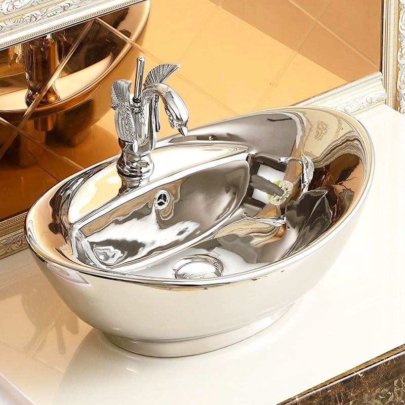 Classic Plain Silver Bathroom Basin  -  Silver Bathroom Basins / Sinks