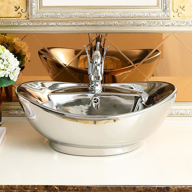 Classic Plain Silver Bathroom Basin  -  Silver Bathroom Basins / Sinks