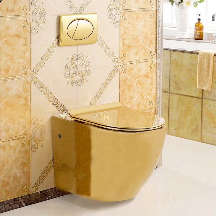 Modern Wall Mounted Plain Gold Toilet  -  Gold Toilets