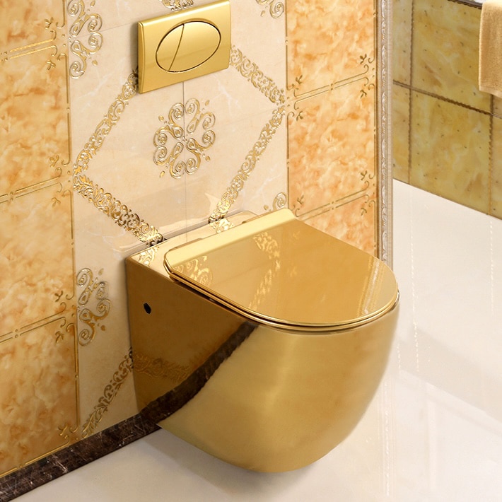 Modern Wall Mounted Plain Gold Toilet  -  Gold Toilets