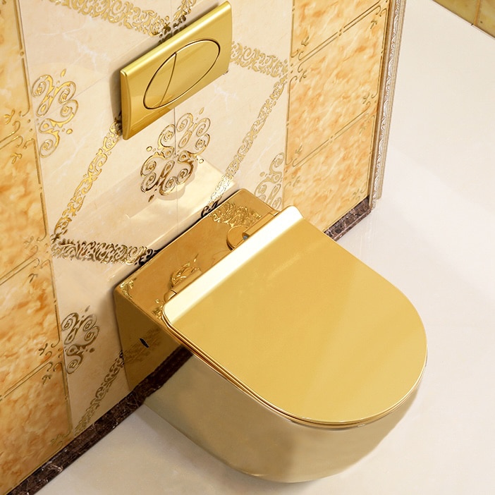 Modern Wall Mounted Plain Gold Toilet  -  Gold Toilets
