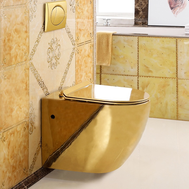 Modern Wall Mounted Plain Gold Toilet  -  Gold Toilets
