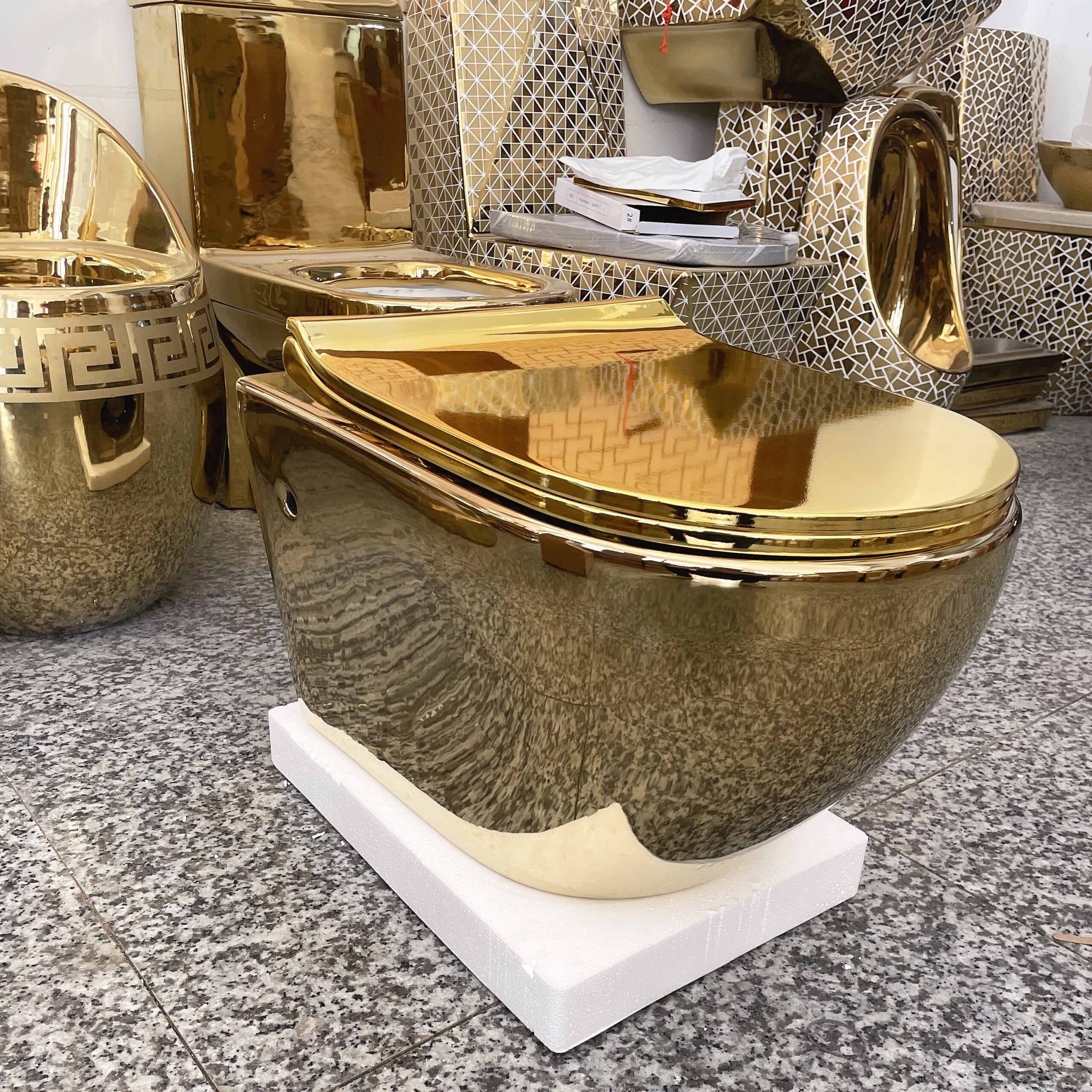 Modern Wall Mounted Plain Gold Toilet  -  Gold Toilets