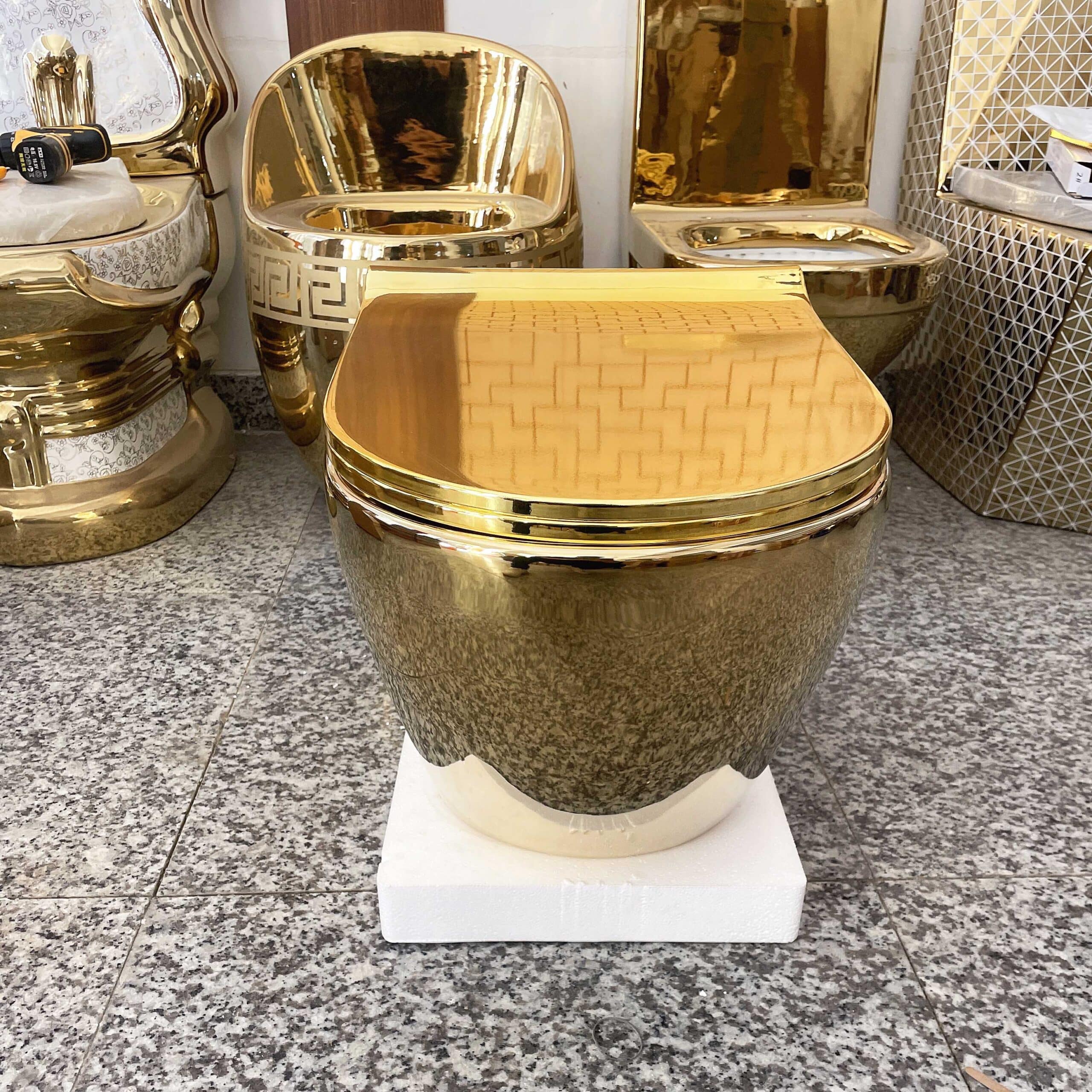 Modern Wall Mounted Plain Gold Toilet  -  Gold Toilets