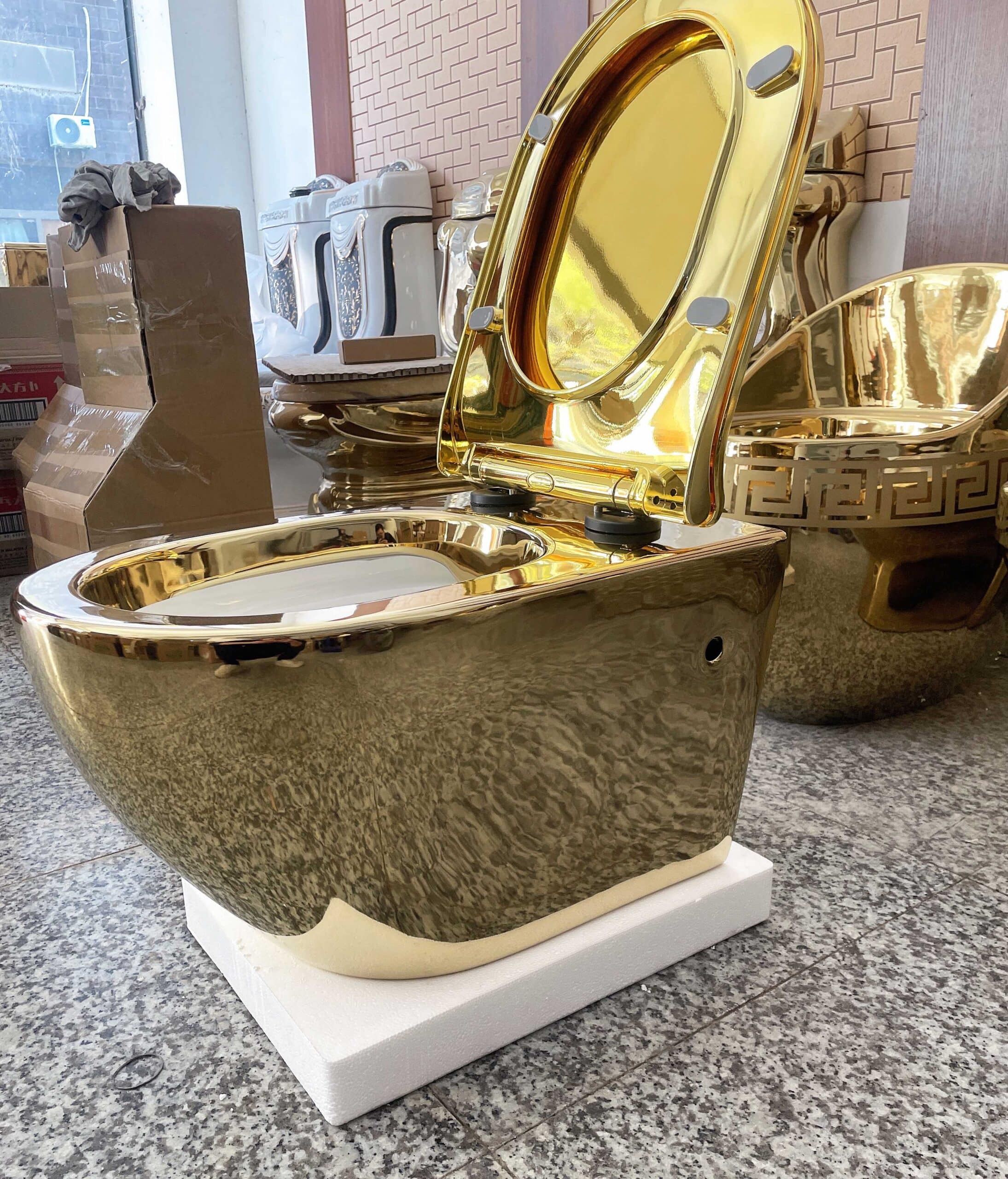 Modern Wall Mounted Plain Gold Toilet  -  Gold Toilets