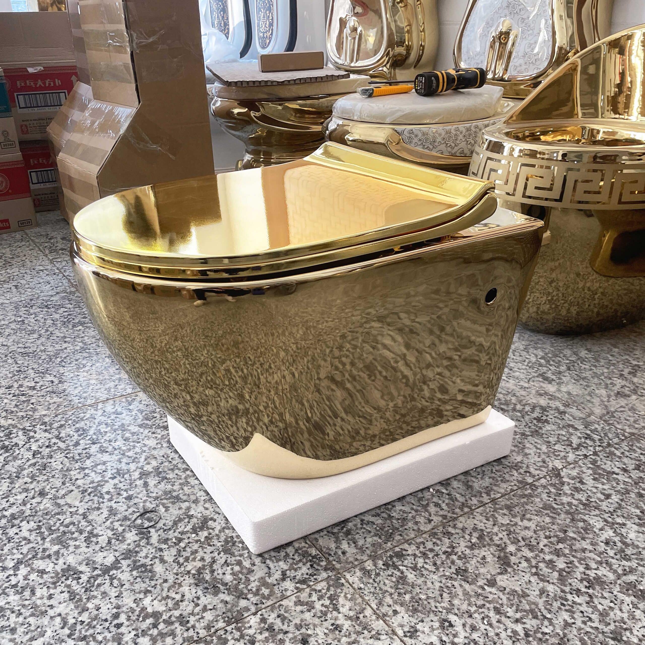 Modern Wall Mounted Plain Gold Toilet  -  Gold Toilets