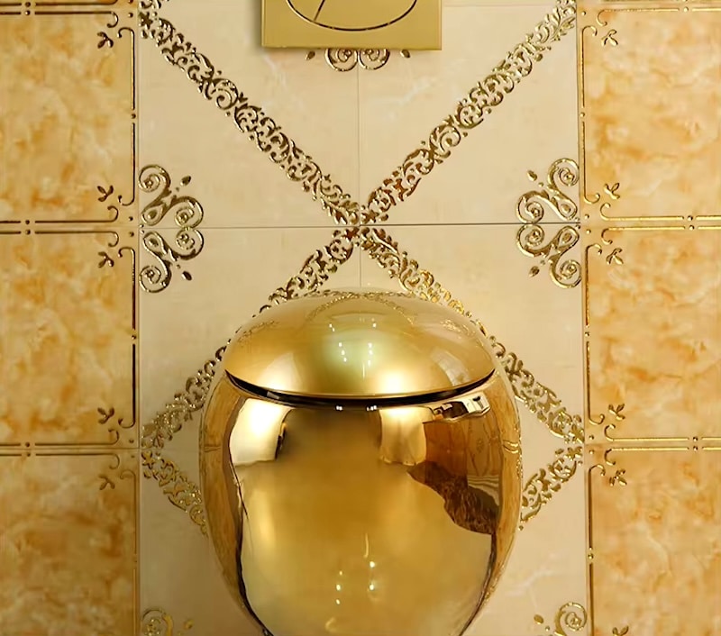Oval Shaped Plain Gold Wall Hung Toilet  -  Gold Toilets