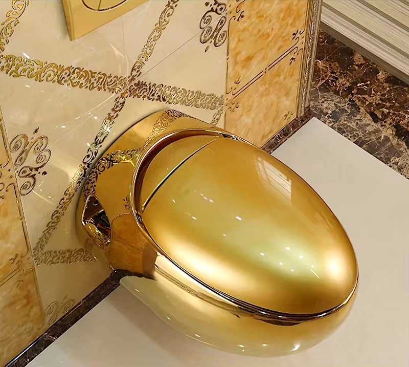 Oval Shaped Plain Gold Wall Hung Toilet  -  Gold Toilets