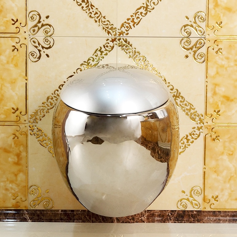 Oval Shaped Plain Silver Wall Hung Toilet  -  Silver Toilets
