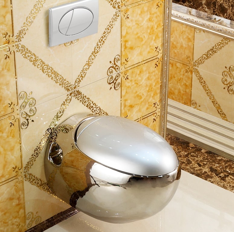 Oval Shaped Plain Silver Wall Hung Toilet  -  Silver Toilets