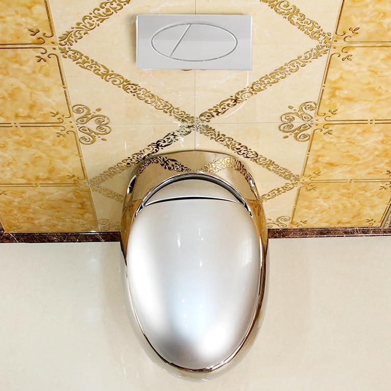 Oval Shaped Plain Silver Wall Hung Toilet  -  Silver Toilets