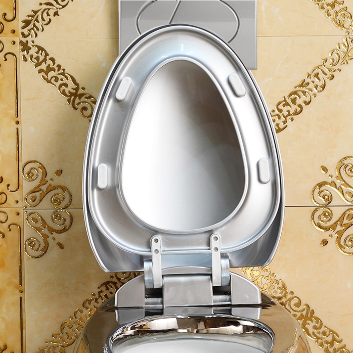 Oval Shaped Plain Silver Wall Hung Toilet  -  Silver Toilets