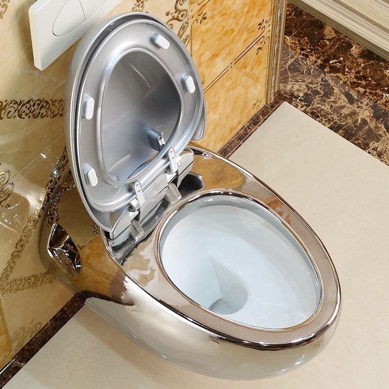 Oval Shaped Plain Silver Wall Hung Toilet  -  Silver Toilets