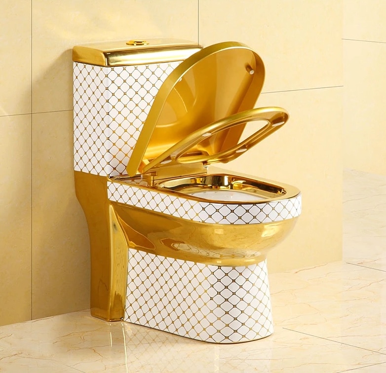 Deluxe White-Gold Diamond-Patterned Toilet  -  Gold Toilets
