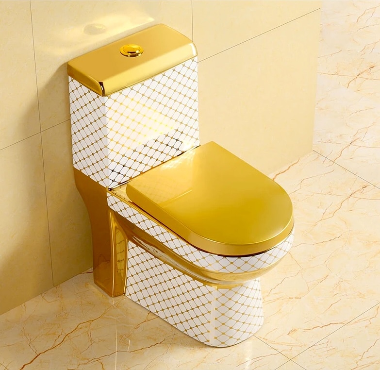 Deluxe White-Gold Diamond-Patterned Toilet  -  Gold Toilets