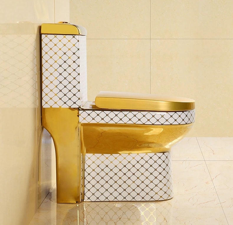 Deluxe White-Gold Diamond-Patterned Toilet  -  Gold Toilets